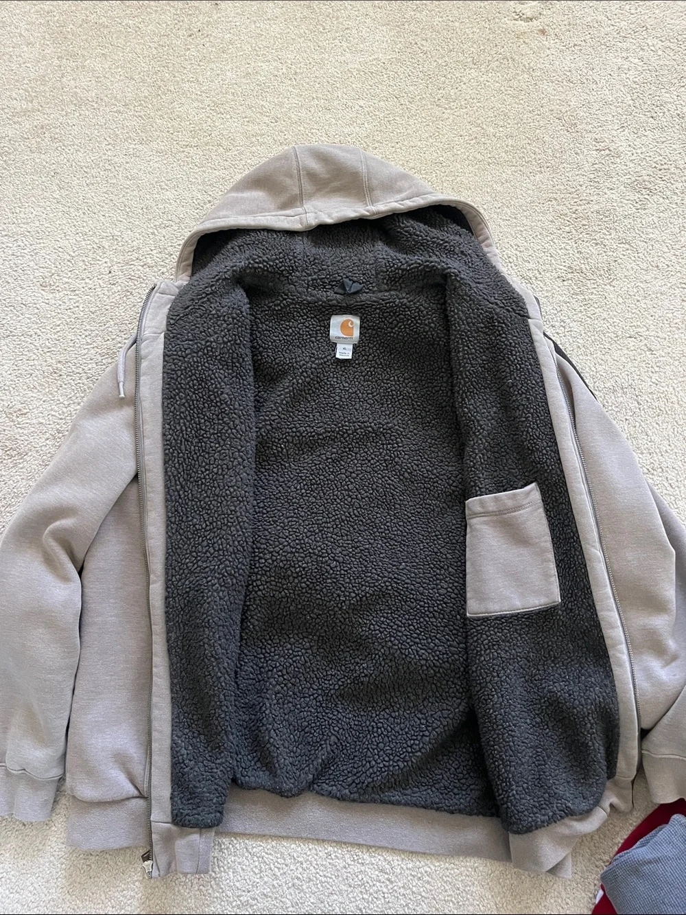 Carhartt Full Zip Hooded Sweatshirt Mens XL Gray Sherpa Lined Thermal Workwear